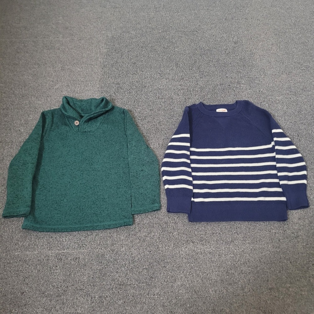 Cat & Jack Jumping Beans Size 4T Lot of 2 Sweaters Blue Stripe Green Fall Winter